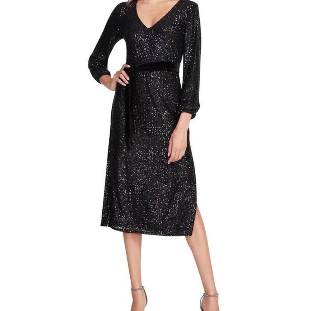 BETSEY JOHNSON black sequin long sleeve dress